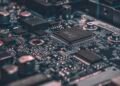 6G network technology printed circuit board concept with wireless signals
