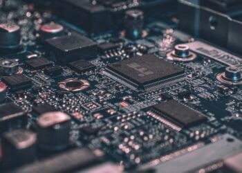 6G network technology printed circuit board concept with wireless signals