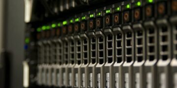 Rows of servers in a data center