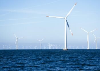 Offshore wind turbines in North Sea for sustainable energy powering data center operations