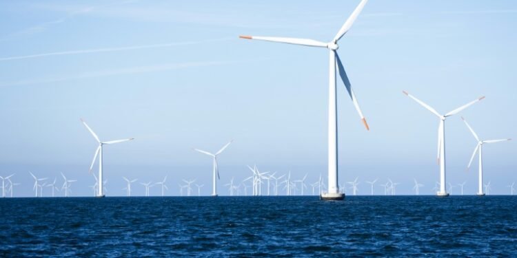 Offshore wind turbines in North Sea for sustainable energy powering data center operations
