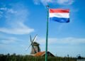 Large solar panel installation in Dutch countryside under bright sky representing Netherlands renewable energy