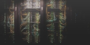 Rows of servers in a large data center