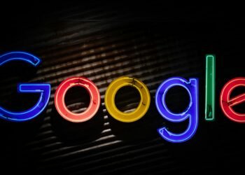 Illuminated multicolour Google logo sign