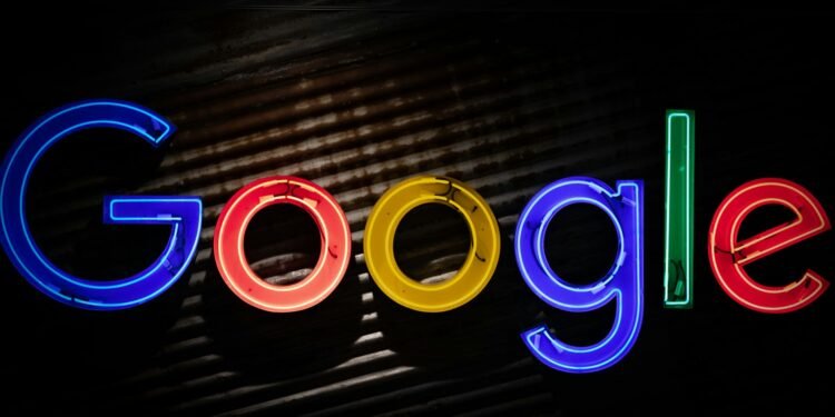 Illuminated multicolour Google logo sign