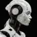A white humanoid robot standing against a black background