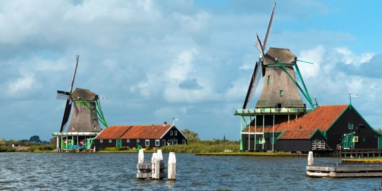 A Dutch landscape with a windmill