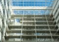 Atrium of The Hague city hall with white steel and glass galleries