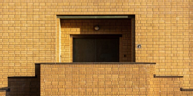 Minimalist brick facade of a building in The Hague