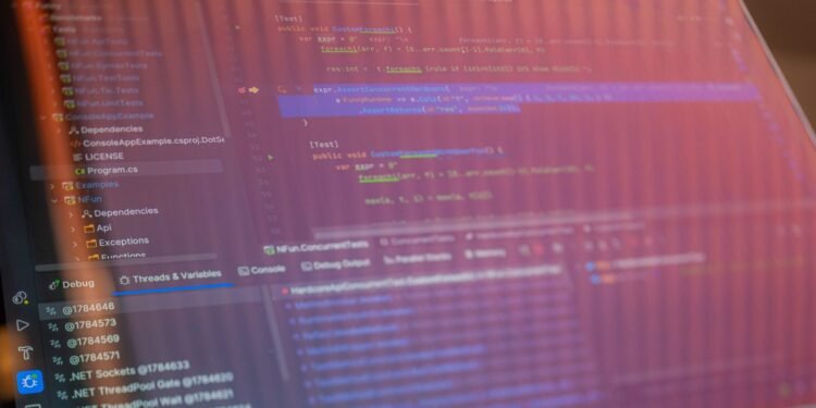 Programming code on a computer screen