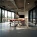 Modern open-plan office with empty meeting table