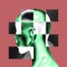 Stylized illustration of a human head with a digital grid, representing AI deepfakes