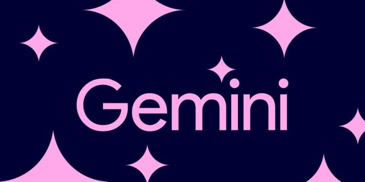 Google Gemini wordmark with pink stars on a dark background