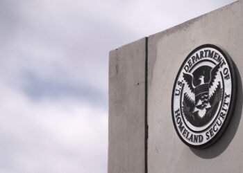 Department of Homeland Security seal and signage outside a federal building