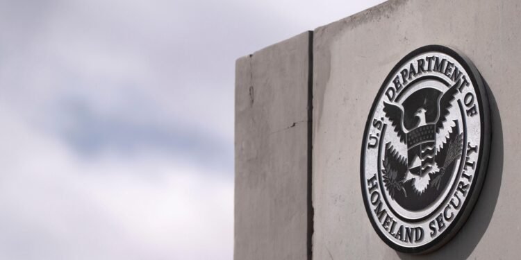 Department of Homeland Security seal and signage outside a federal building
